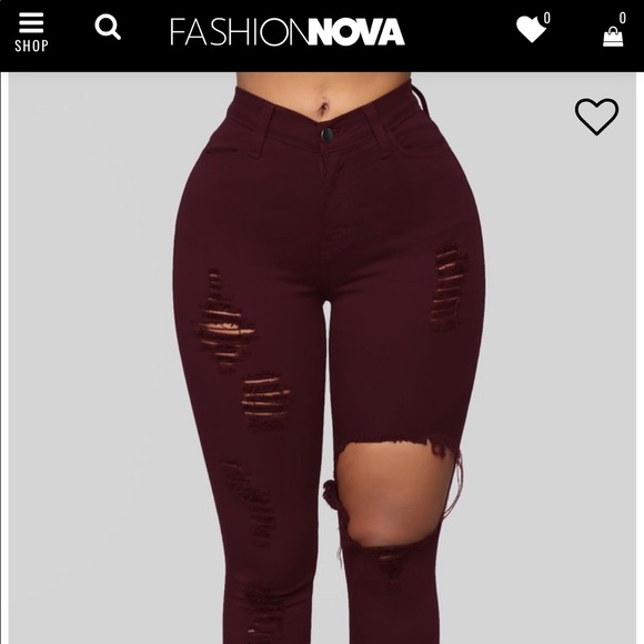 Fashion Nova High Waisted Burgundy Jeans - Picture 1 of 3
